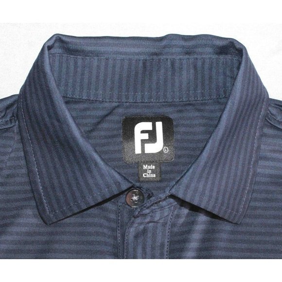 FootJoy FJ Navy Striped Golf Polo Shirt Men's Size Large Embroidered Chest - Picture 5 of 5